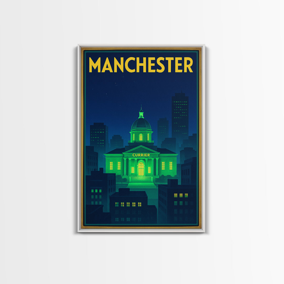 Manchester Travel Poster, Canvas Print, Neon Cityscape Wall Art, Manchester Art Print, Eclectic Wall Decor, Home Office Decor, Design 2