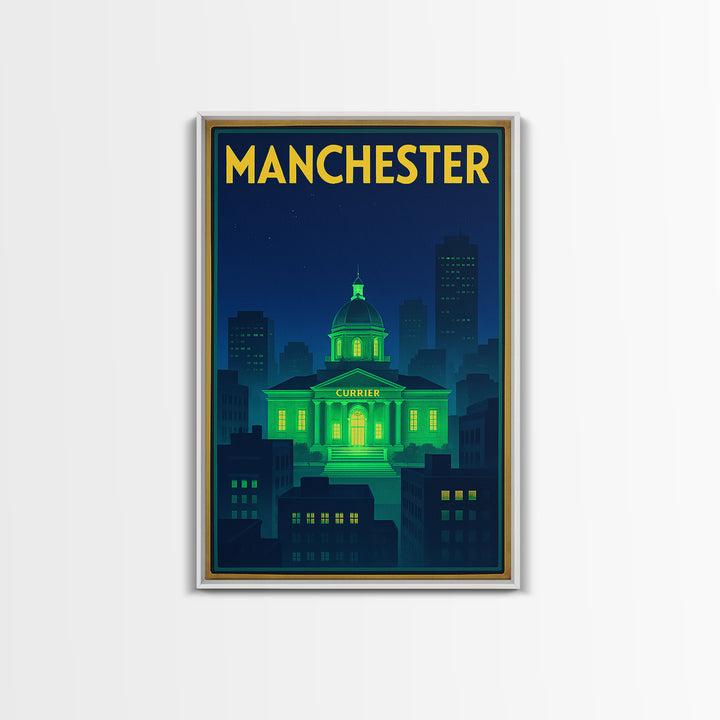 Manchester Travel Poster, Canvas Print, Neon Cityscape Wall Art, Manchester Art Print, Eclectic Wall Decor, Home Office Decor, Design 2