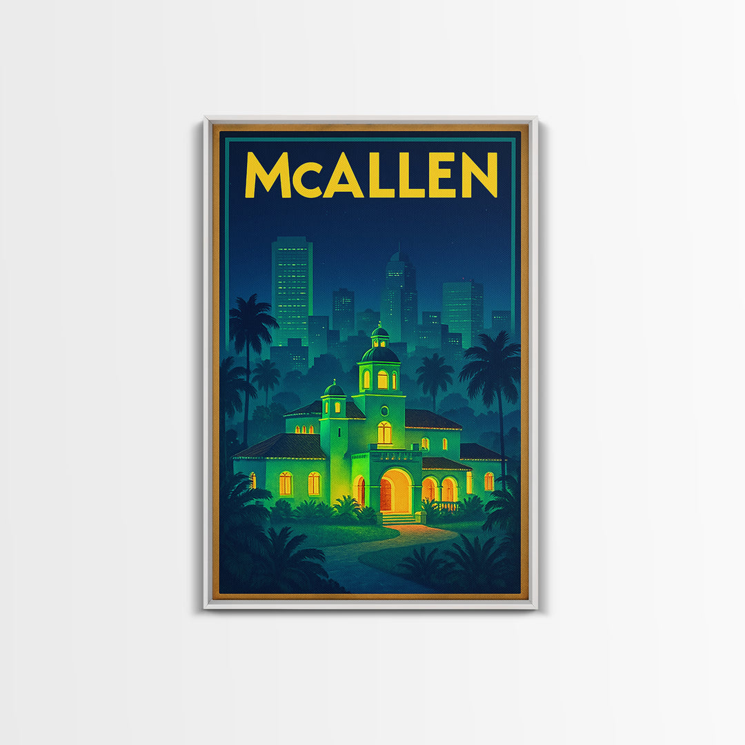 Mcallen Travel Poster, Canvas Print, Electric Night Poster Art, Mcallen Art Print, Eclectic Wall Decor, Living Room Wall Art, Home Decor