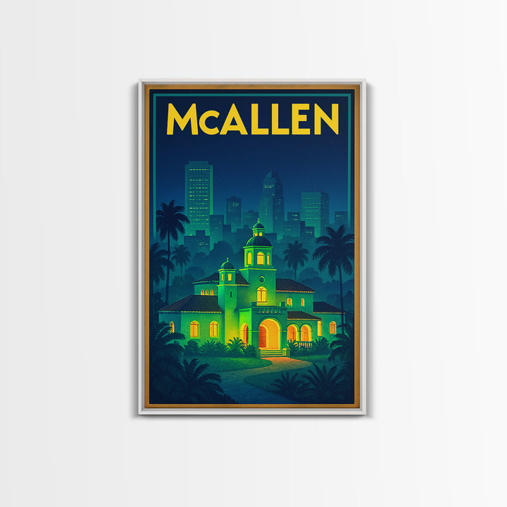 Mcallen Travel Poster, Canvas Print, Electric Night Poster Art, Mcallen Art Print, Eclectic Wall Decor, Living Room Wall Art, Home Decor