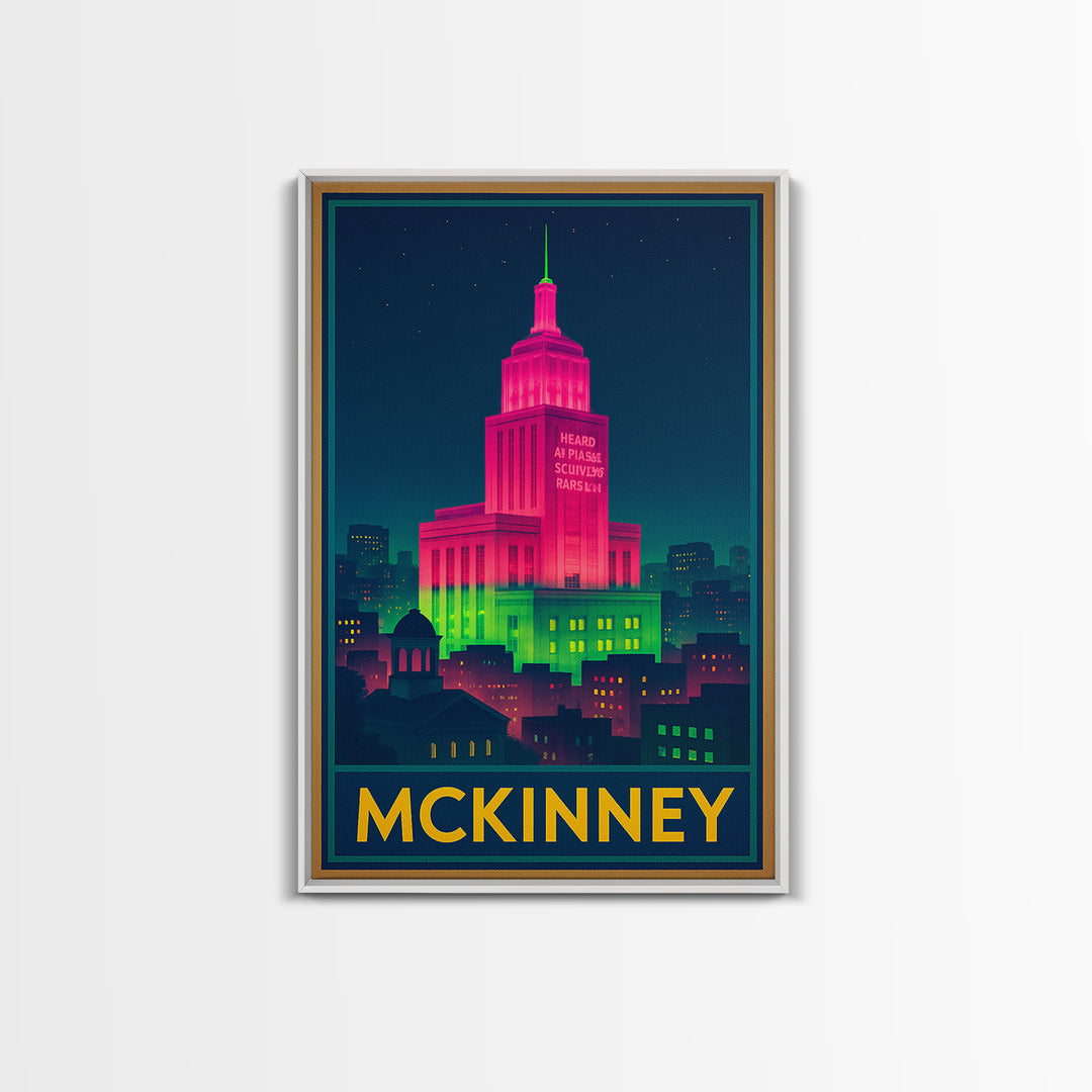 Mckinney Texas Travel Poster, Canvas Print, Cyberpunk Style City Art, Mckinney Art Print, Office Decor, Eclectic Wall Decor, Fine Art Print