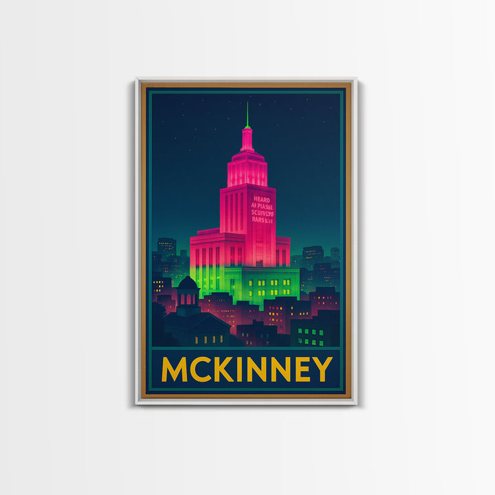 Mckinney Texas Travel Poster, Canvas Print, Cyberpunk Style City Art, Mckinney Art Print, Office Decor, Eclectic Wall Decor, Fine Art Print