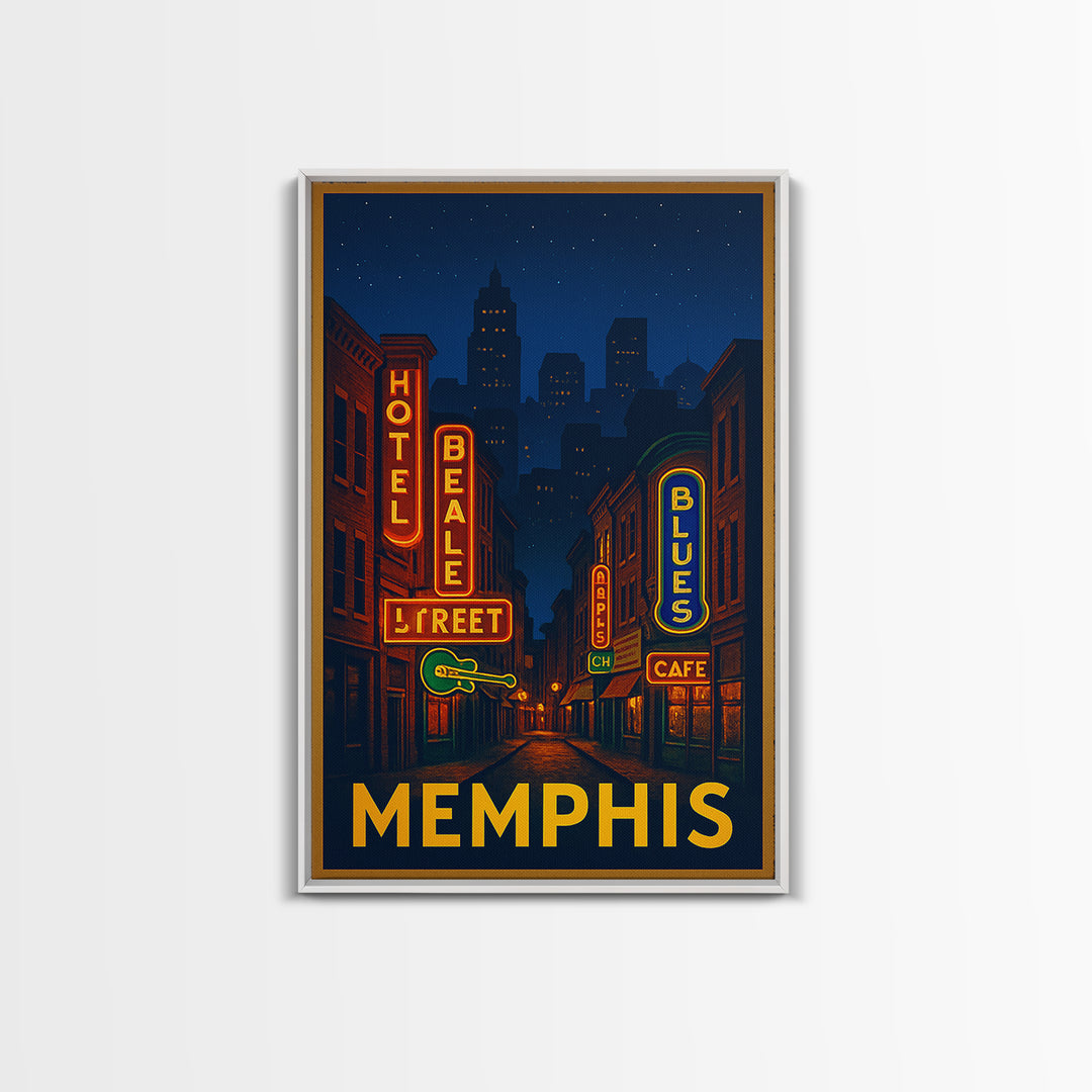 Memphis Tennessee Travel Poster, Canvas Print, Neon Urban Skyline Wall Art, Memphis Travel Art, Wall Decor, Wanderlust Decor