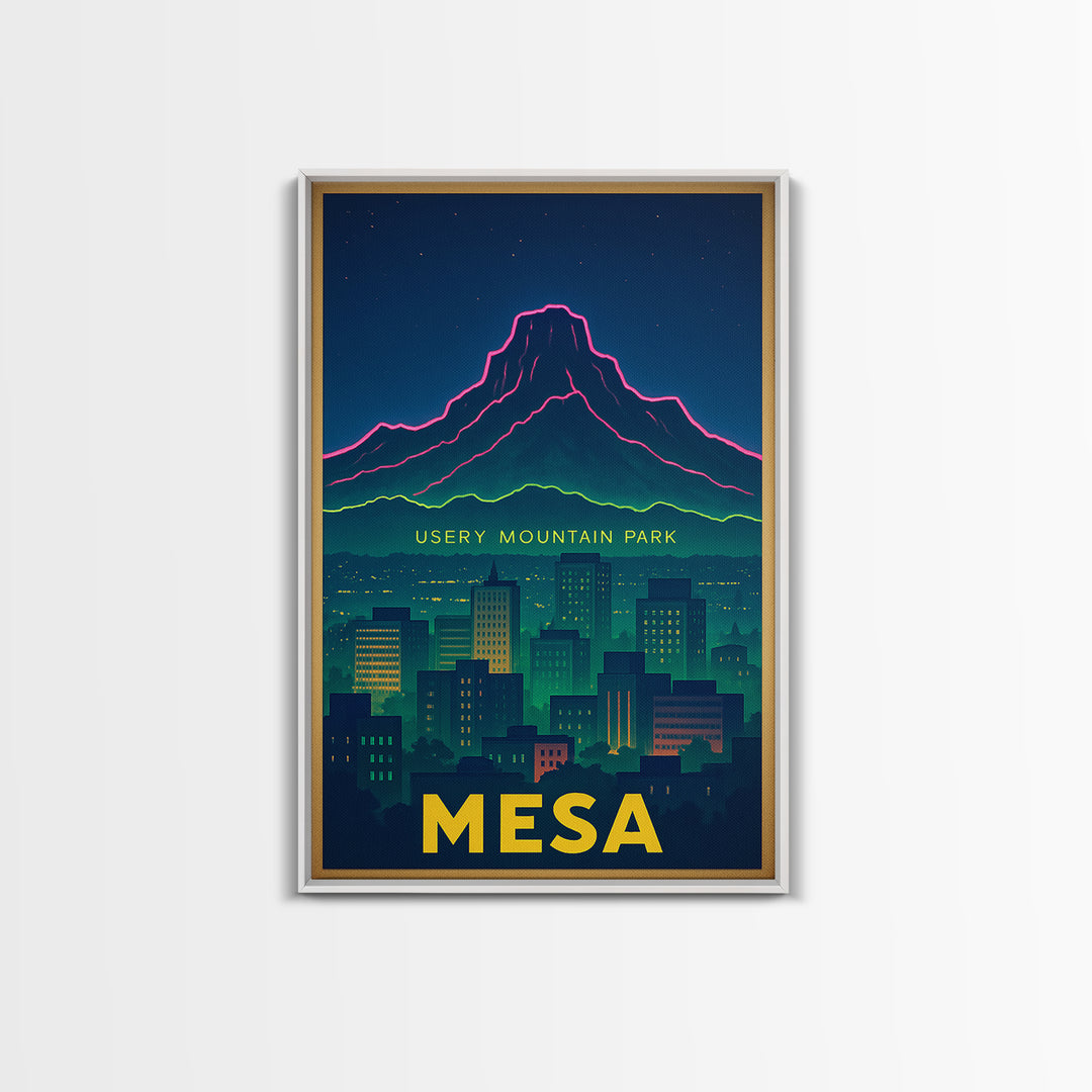 Mesa Arizona Travel Poster, Canvas Print, Neon Skyline Wall Art, Mesa Poster Print, Travel Art Print, Living Room Wall Art, City Poster