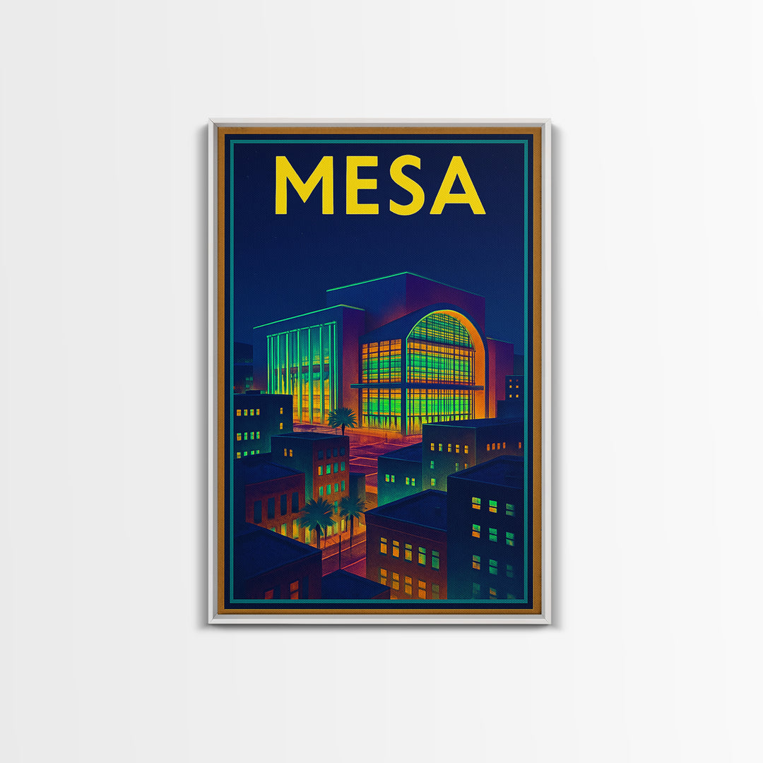 Mesa Travel Poster, Canvas Print, Cyberpunk Style City Art, Mesa Wall Art, Fine Art Print, City Travel Prints, Living Room Wall Art