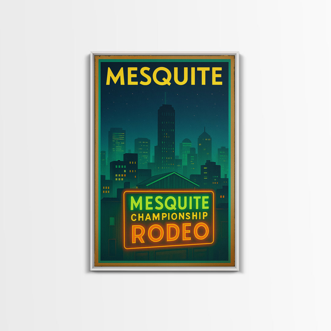 Mesquite Travel Poster, Framed Canvas Print, Electric Night Poster Art, Mesquite Poster Print, Gift For Travelers, Living Room Wall Art