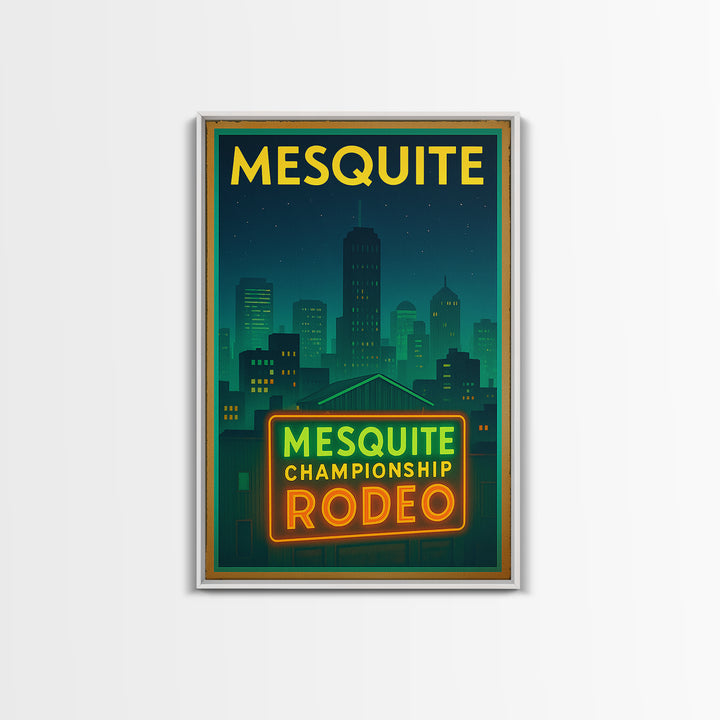 Mesquite Travel Poster, Framed Canvas Print, Electric Night Poster Art, Mesquite Poster Print, Gift For Travelers, Living Room Wall Art