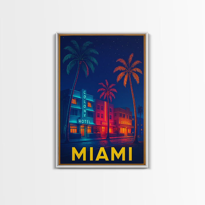 Miami Florida Travel Poster, Canvas Print, Cyberpunk Style City Art, Miami Art Print, Wanderlust Decor, City Illustration, Travel Wall Art