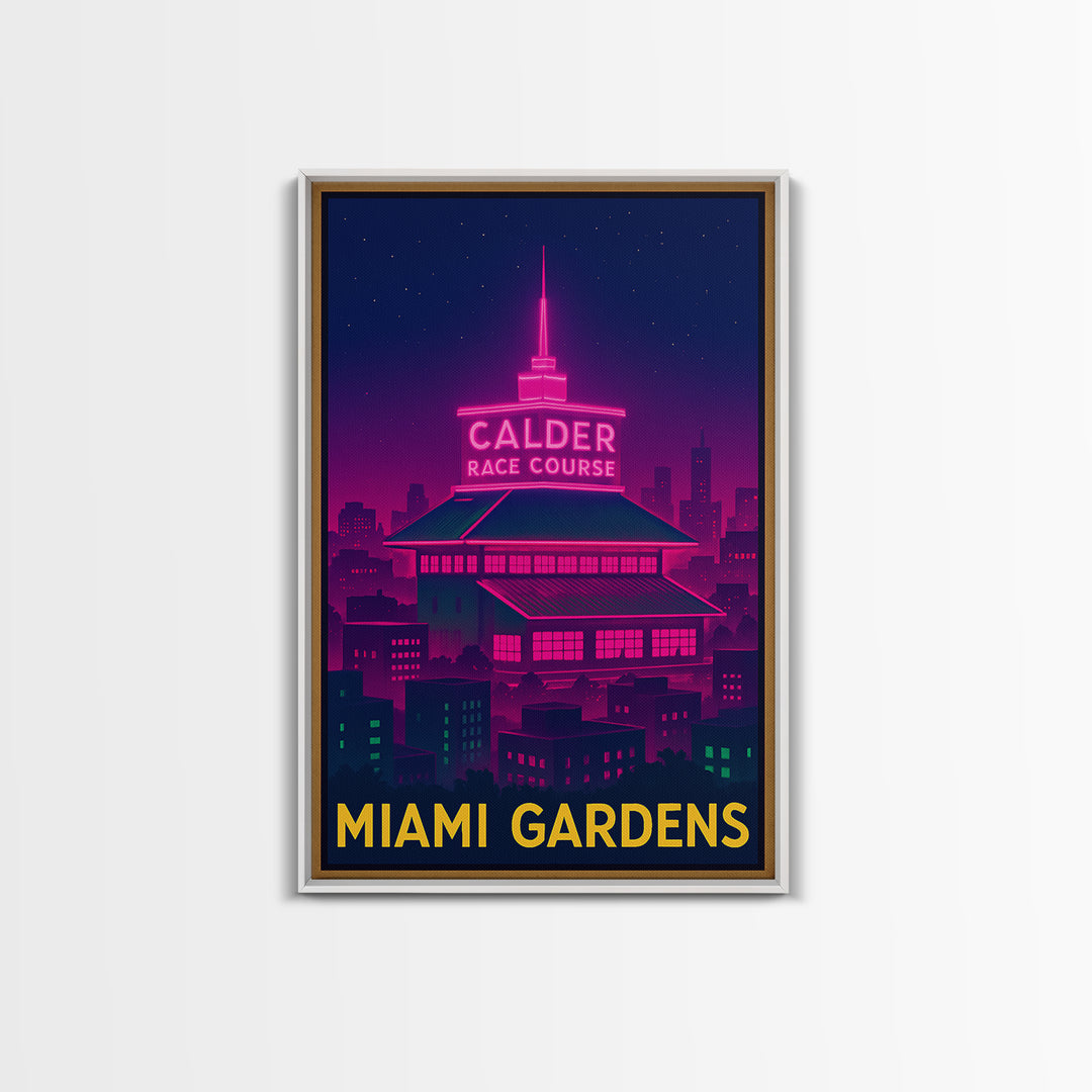 Miami Gardens Florida Travel Poster, Canvas Print, Electric Night Poster Art, Miami Gardens City Art, Home Office Decor, Retro Travel Print