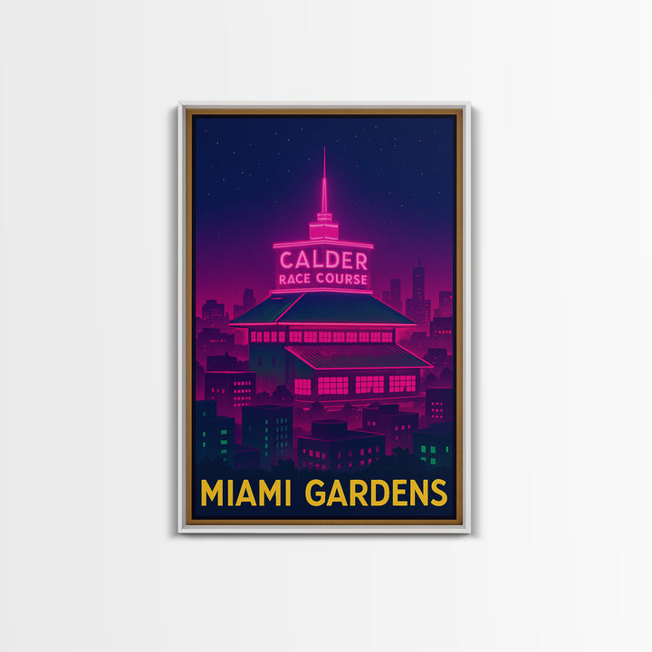 Miami Gardens Florida Travel Poster, Canvas Print, Electric Night Poster Art, Miami Gardens City Art, Home Office Decor, Retro Travel Print
