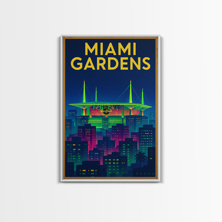 Miami Gardens Travel Poster, Canvas Print, Electric Night Poster Art, Miami Gardens Wall Art, Mid Century Wall Art, Vintage Travel Art