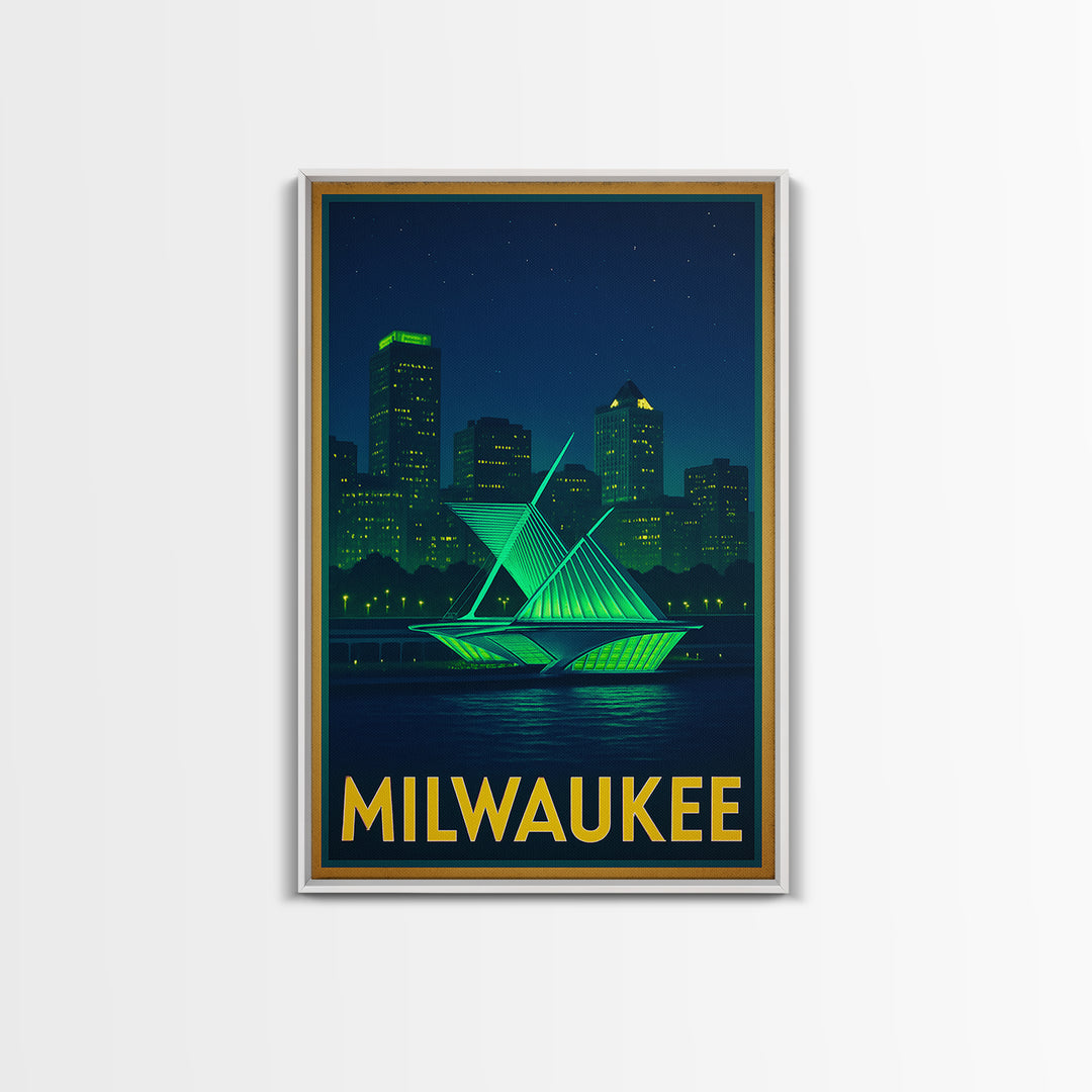 Milwaukee Wisconsin Travel Poster, Canvas Print, Cyberpunk Style City Art, Milwaukee Poster Print, Vintage Travel Print, Travel Art Print