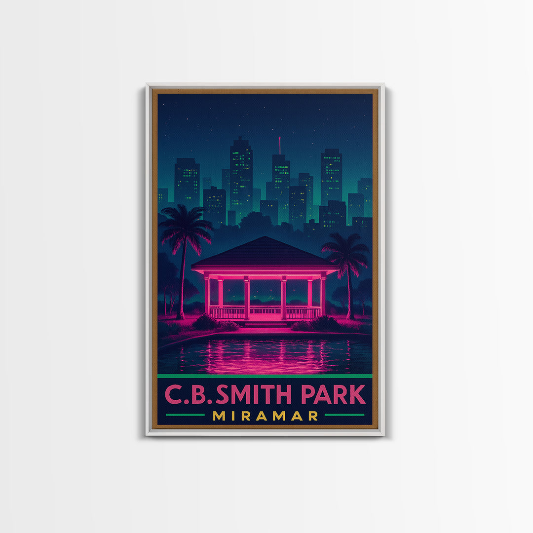 Miramar Florida Travel Poster, Framed Canvas Print, Retro Neon Travel Art, Miramar Poster Print, City Travel Prints, Mid Century Wall Art