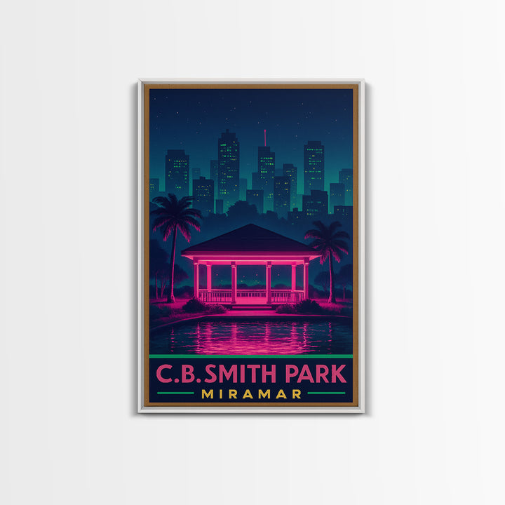 Miramar Florida Travel Poster, Framed Canvas Print, Retro Neon Travel Art, Miramar Poster Print, City Travel Prints, Mid Century Wall Art