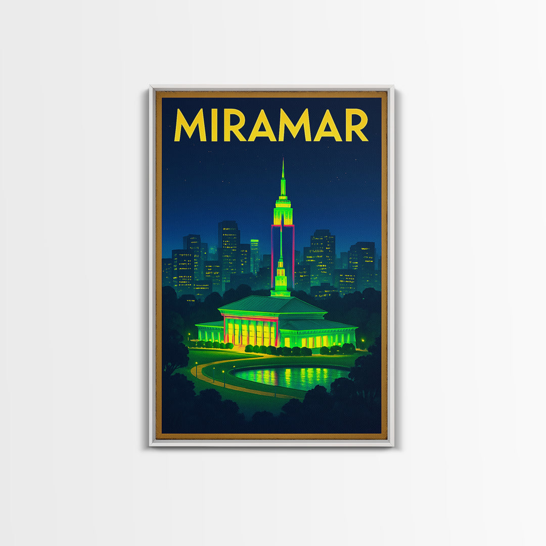 Miramar Travel Poster, Canvas Print, Neon Urban Skyline Wall Art, Miramar Wall Art, Travel Poster Set, Travel Art Print, Vintage Print
