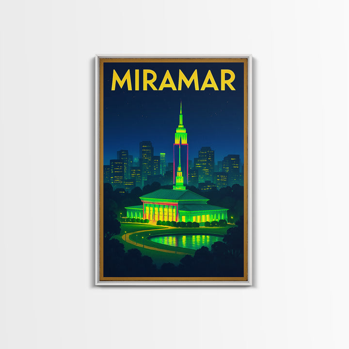 Miramar Travel Poster, Canvas Print, Neon Urban Skyline Wall Art, Miramar Wall Art, Travel Poster Set, Travel Art Print, Vintage Print