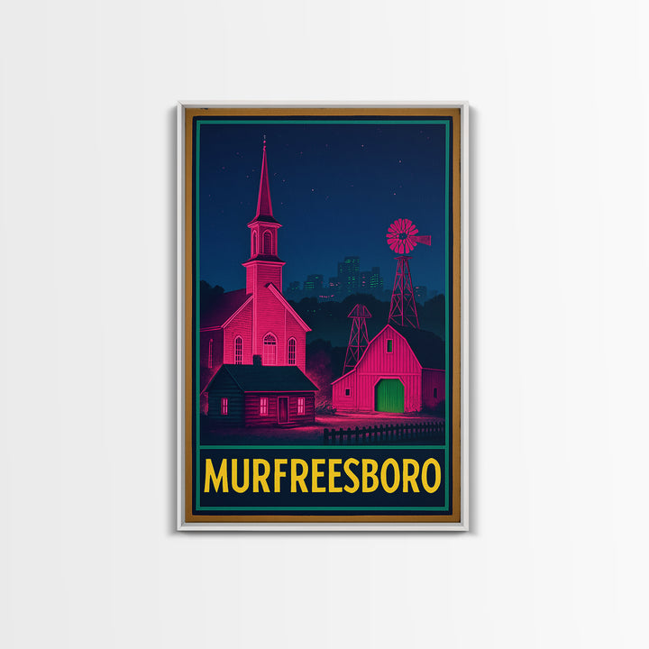 Murfreesboro Tennessee Travel Poster, Canvas Print, Retro Neon Travel Art, Murfreesboro Wall Art, Gift For Travelers, Art Print