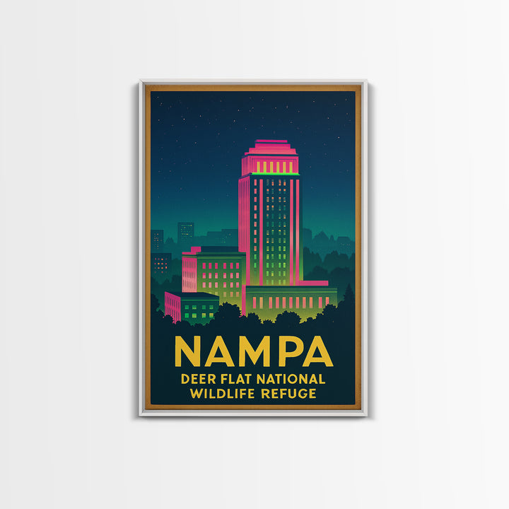 Nampa Idaho Travel Poster, Canvas Print, Retro Neon Travel Art, Nampa Poster Print, Eclectic Wall Decor, Travel Poster Set, City Poster