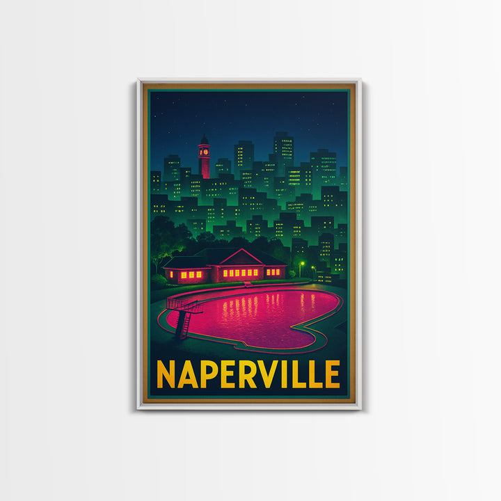 Naperville Travel Poster, Canvas Print, Cyberpunk Style City Art, Naperville Art Print, Living Room Wall Art, Gift For Travelers