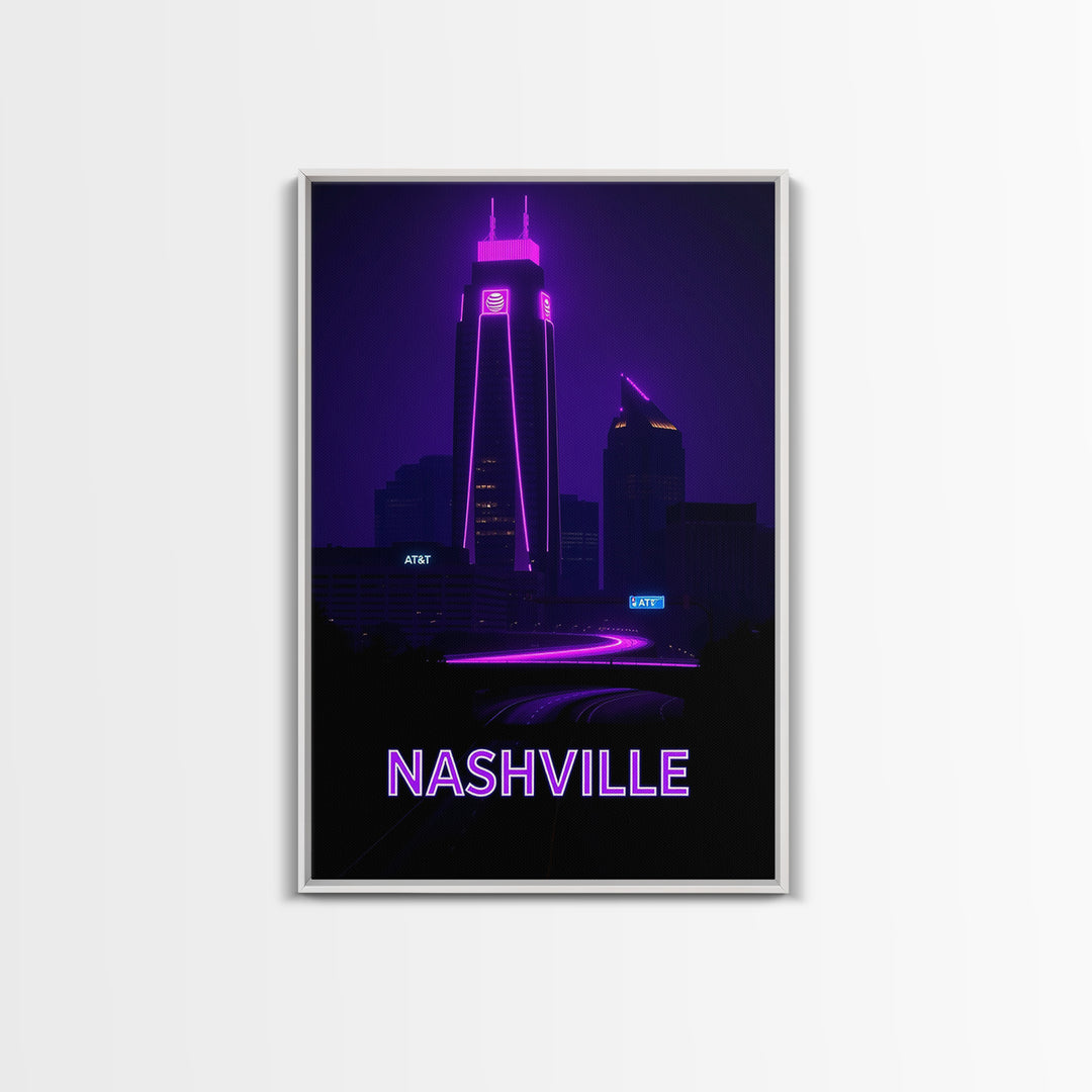 Nashville Tennessee Travel Poster, Canvas Print, Neon Skyline Wall Art, Nashville City Art, Wall Decor, Travel Wall Decor, Travel Wall Art