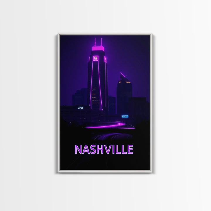 Nashville Tennessee Travel Poster, Canvas Print, Neon Skyline Wall Art, Nashville City Art, Wall Decor, Travel Wall Decor, Travel Wall Art