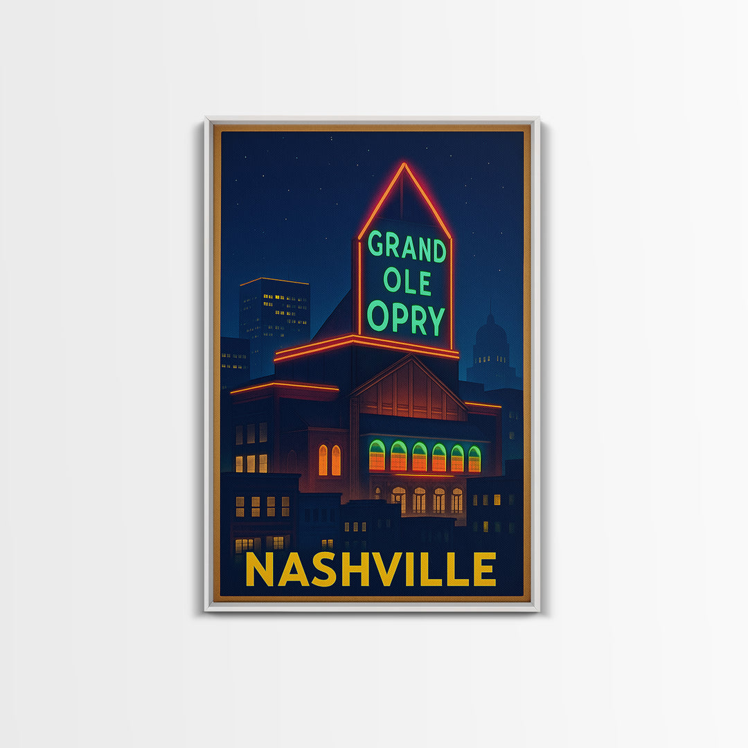 Nashville Travel Poster, Canvas Print, Neon Downtown Skyline Wall Art, Nashville Travel Art, City Art Print, Wall Art, Travel Prints