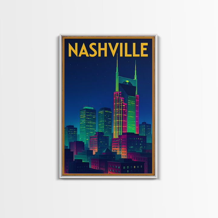 Nashville Travel Poster, Canvas Print, Retro Neon Travel Art, Nashville Poster Print, Living Room Wall Art, Eclectic Wall Decor