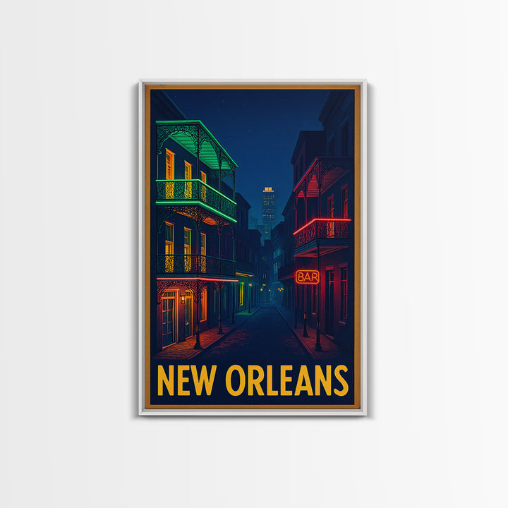 New Orleans Louisiana Travel Poster, Canvas Print, Retro Neon Travel Art, New Orleans Wall Art, Wall Art, Wanderlust Decor, Art Print