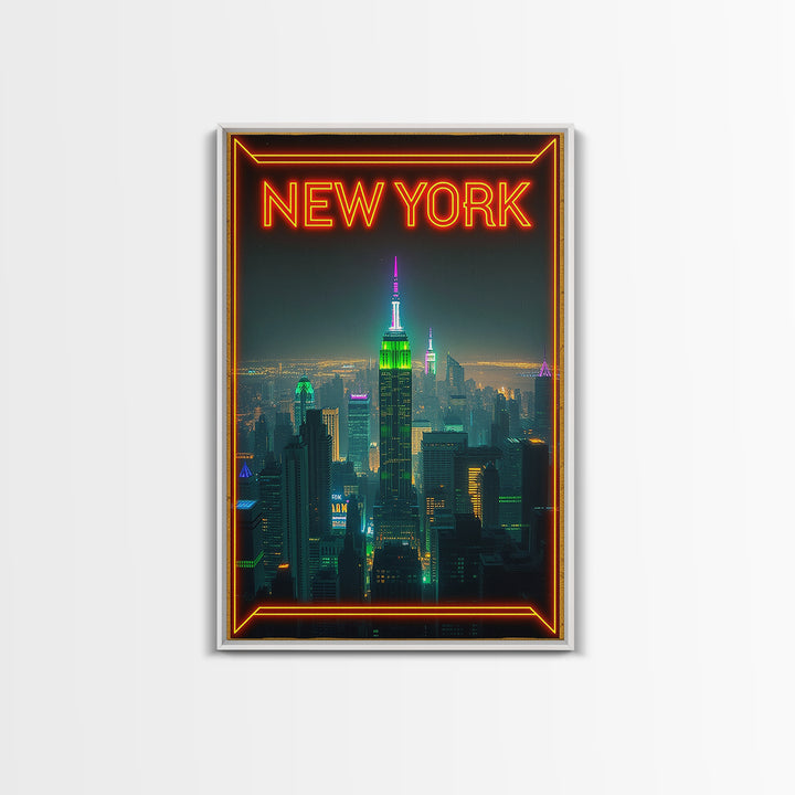 New York Travel Poster, Canvas Print, Cyberpunk Style City Art, New York City Art, City Illustration, Gift For Travelers, Travel Wall Art