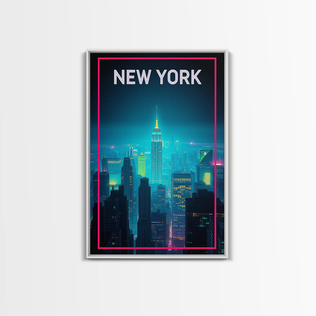 New York Travel Poster, Canvas Print, Retro Neon Travel Art, New York Poster Print, Living Room Wall Art, Travel Poster Set, Home Decor