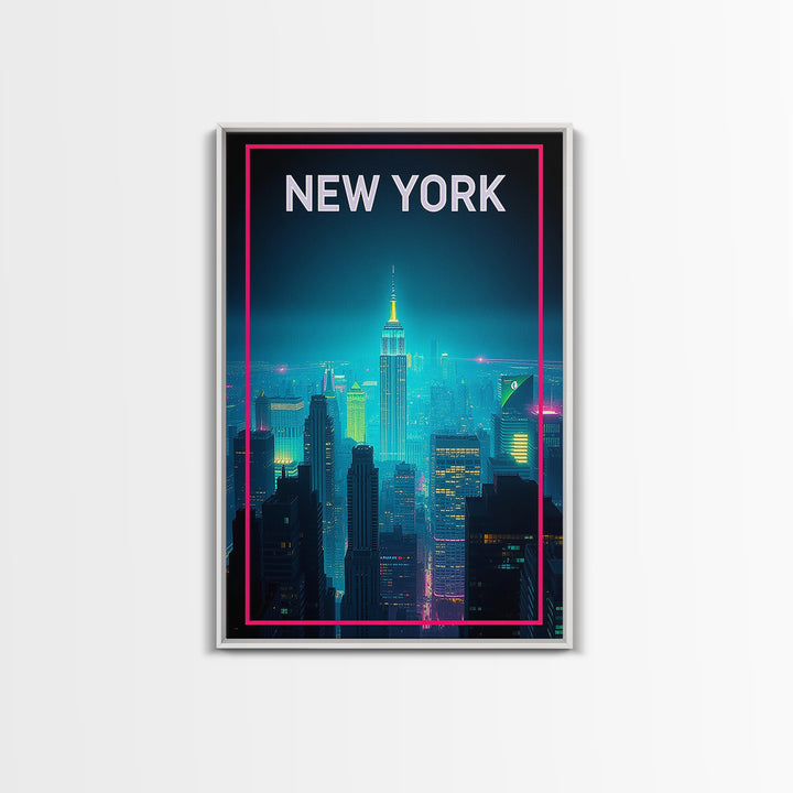 New York Travel Poster, Canvas Print, Retro Neon Travel Art, New York Poster Print, Living Room Wall Art, Travel Poster Set, Home Decor