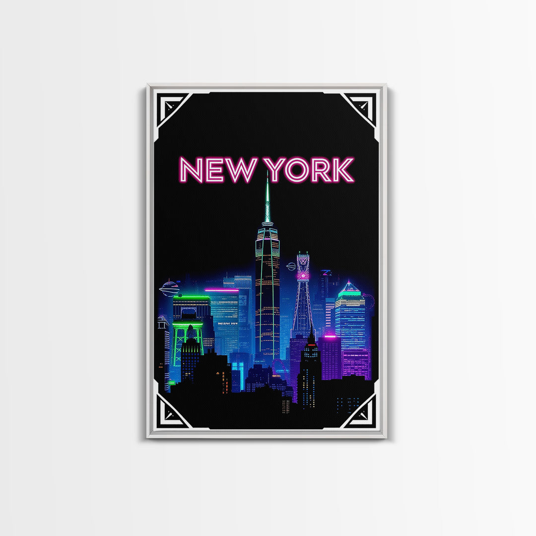 New York Travel Poster, Canvas Print, Electric Night Poster Art, New York City Art, Mid Century Wall Art, Vintage Travel Print