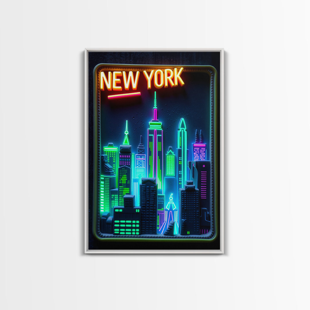 New York Travel Poster, Framed Canvas Print, Cyberpunk Style City Art, New York Poster Print, Gift For Travelers, Home Office Decor