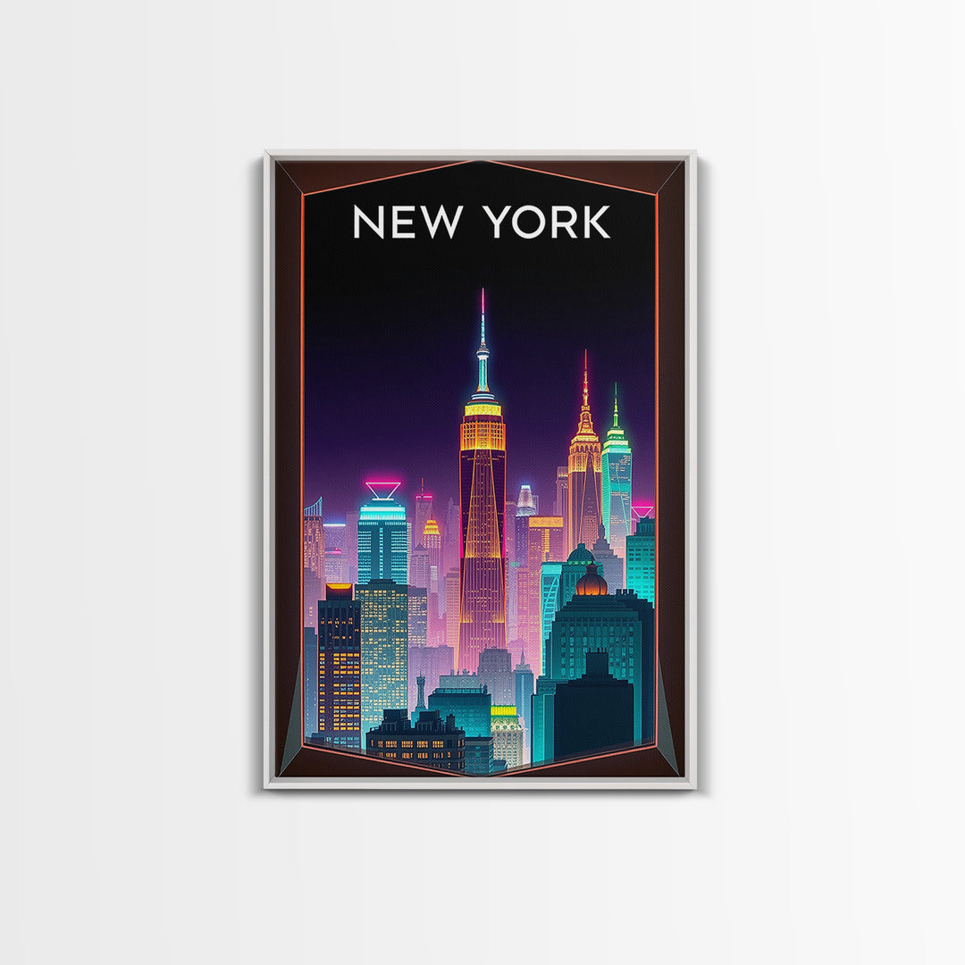 New York Travel Poster, Canvas Print, Retro Neon Travel Art, New York City Art, Vintage City Poster, Fine Art Print, City Art Print