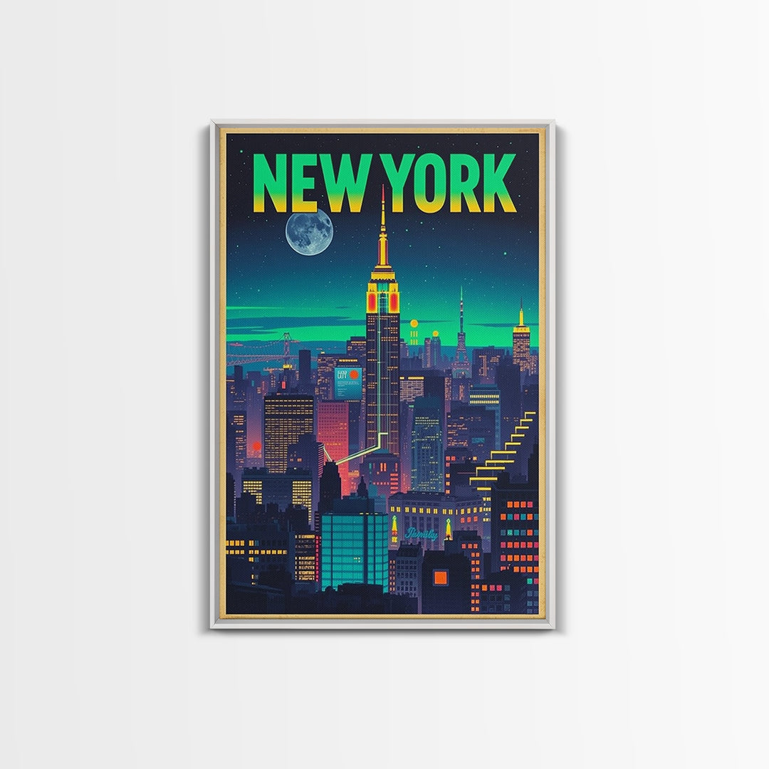 New York Travel Poster, Canvas Print, Retro Neon Travel Art, New York City Art, Travel Wall Art, Mid Century Wall Art, Vintage Travel Print