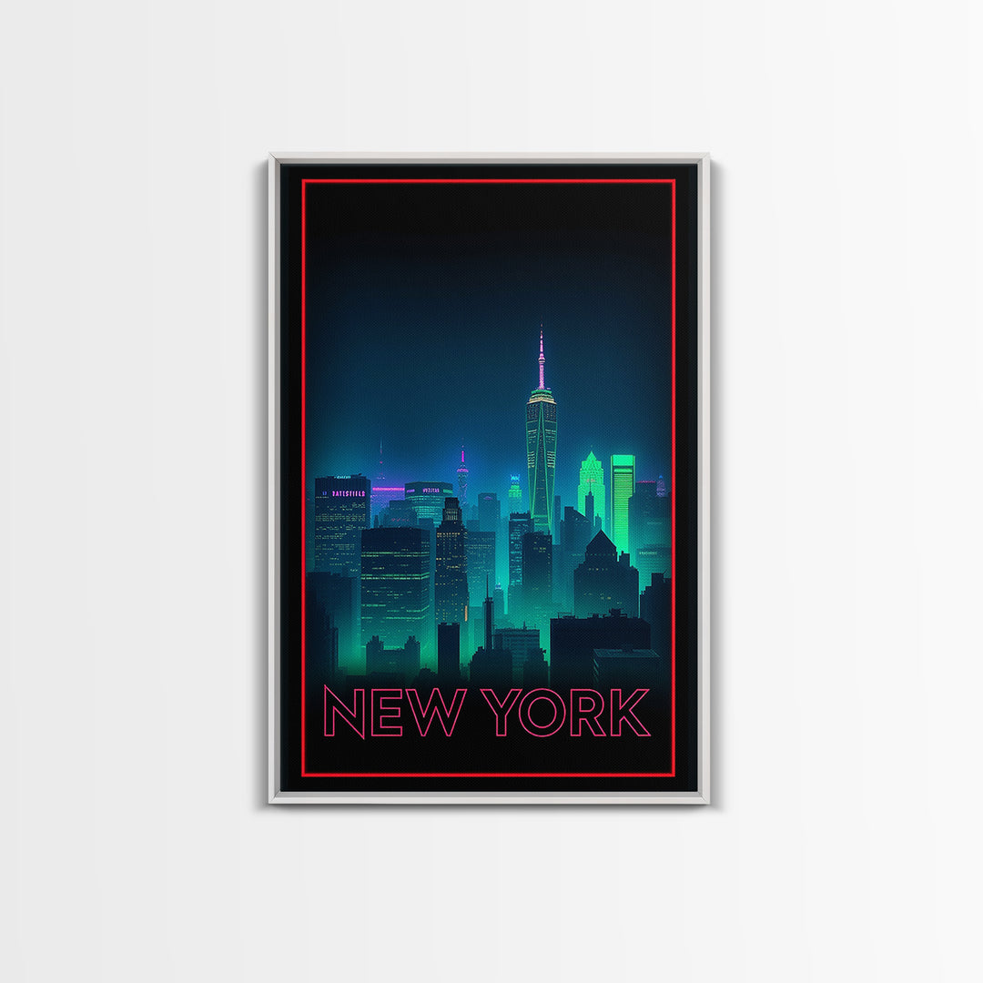 New York Travel Poster, Framed Canvas Print, Cyberpunk Style City Art, New York Poster Print, Fine Art Print, Vintage City Poster