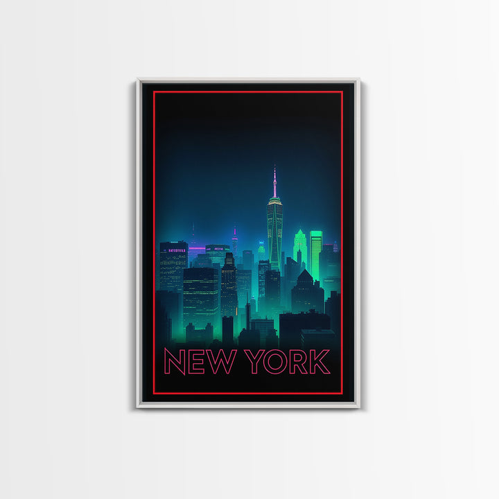 New York Travel Poster, Framed Canvas Print, Cyberpunk Style City Art, New York Poster Print, Fine Art Print, Vintage City Poster