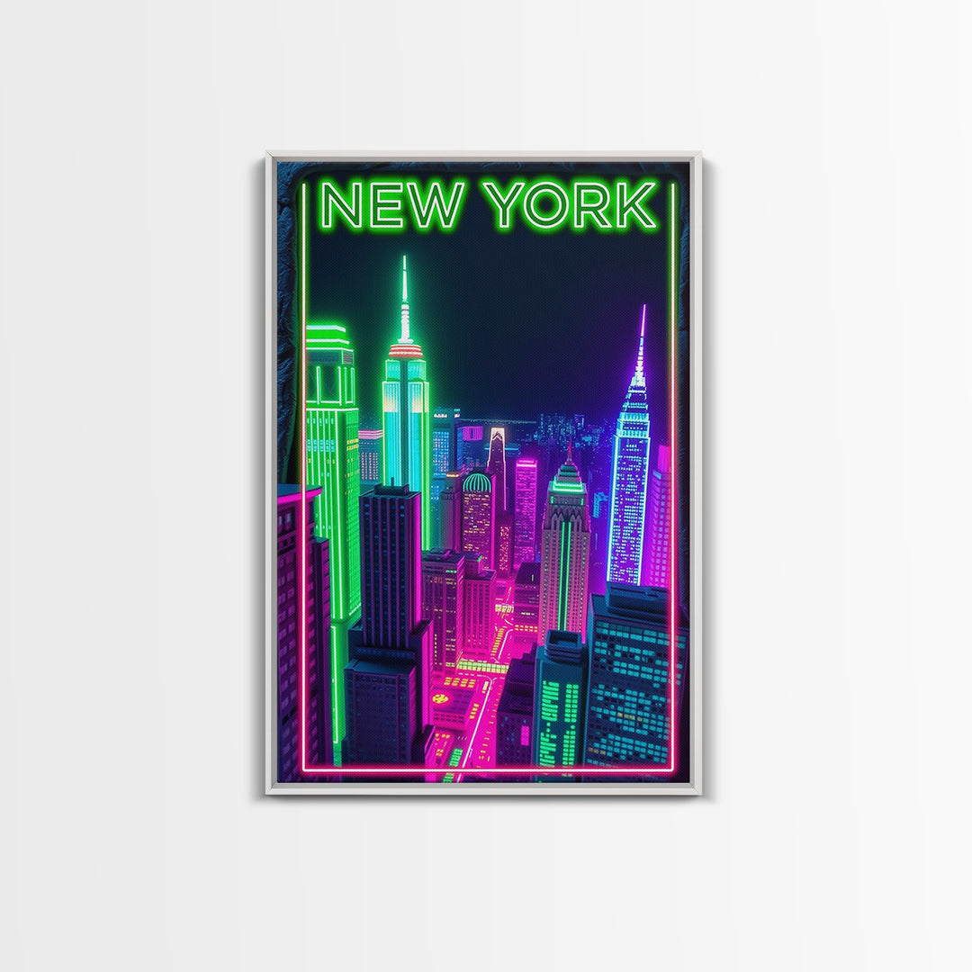 New York Travel Poster, Canvas Print, Cyberpunk Style City Art, New York Poster Print, Eclectic Wall Decor, Travel Wall Decor