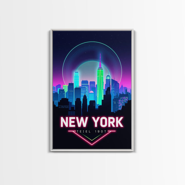 New York Travel Poster, Framed Canvas Print, Cyberpunk Style City Art, New York City Art, Living Room Wall Art, Travel Wall Decor