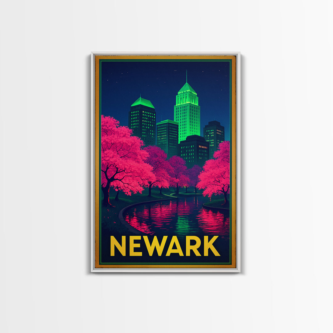 Newark New Jersey Travel Poster, Canvas Print, Electric Night Poster Art, Newark Wall Art, Travel Wall Decor, Travel Poster Set, Wall Art