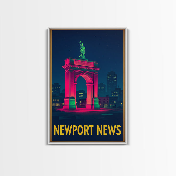 Newport News Virginia Travel Poster, Canvas Print, Retro Neon Travel Art, Newport News Art Print, Mid Century Wall Art, Travel Poster Art