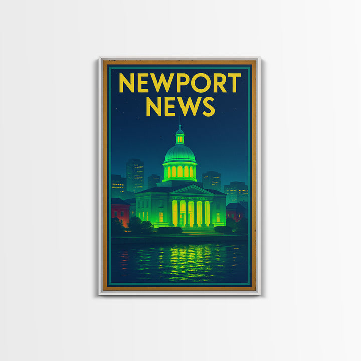 Newport News Travel Poster, Canvas Print, Neon Skyline Art Wall Art, Newport News Travel Art, Travel Wall Decor, City Art Print, Design 2