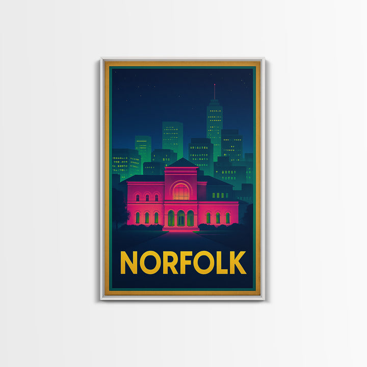 Norfolk Virginia Travel Poster, Canvas Print, Retro Neon Travel Art, Norfolk Art Print, Office Decor, Gift For Travelers, Travel Poster Art