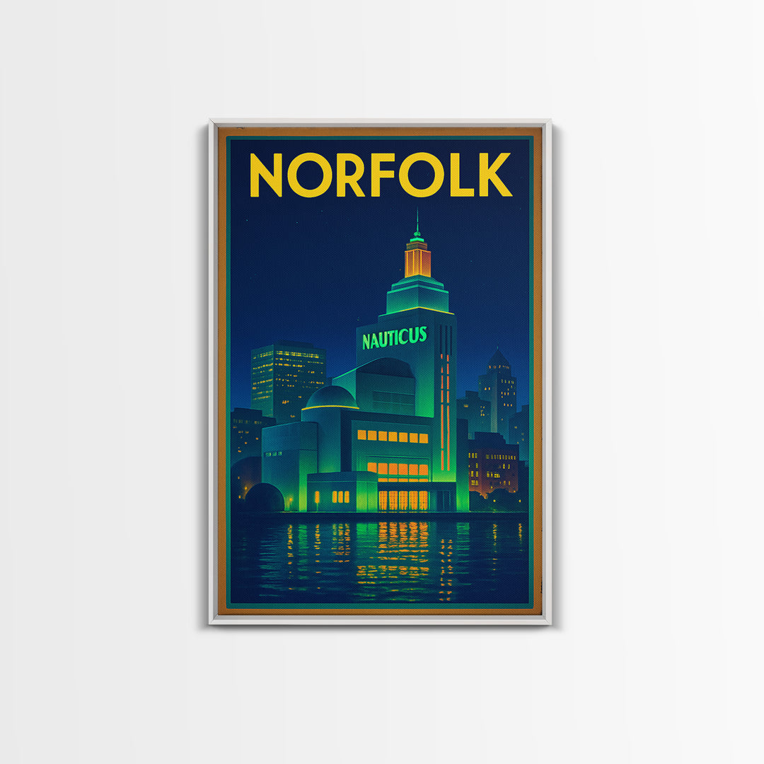 Norfolk Travel Poster, Framed Canvas Print, Electric Night Poster Art, Norfolk Poster Print, Vintage Travel Art, Mid Century Wall Art