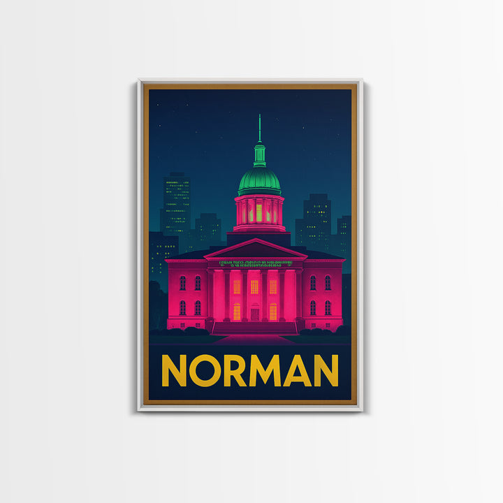 Norman Oklahoma Travel Poster, Canvas Print, Cyberpunk Style City Art, Norman Travel Art, Travel Poster Set, Wall Art, Wanderlust Decor
