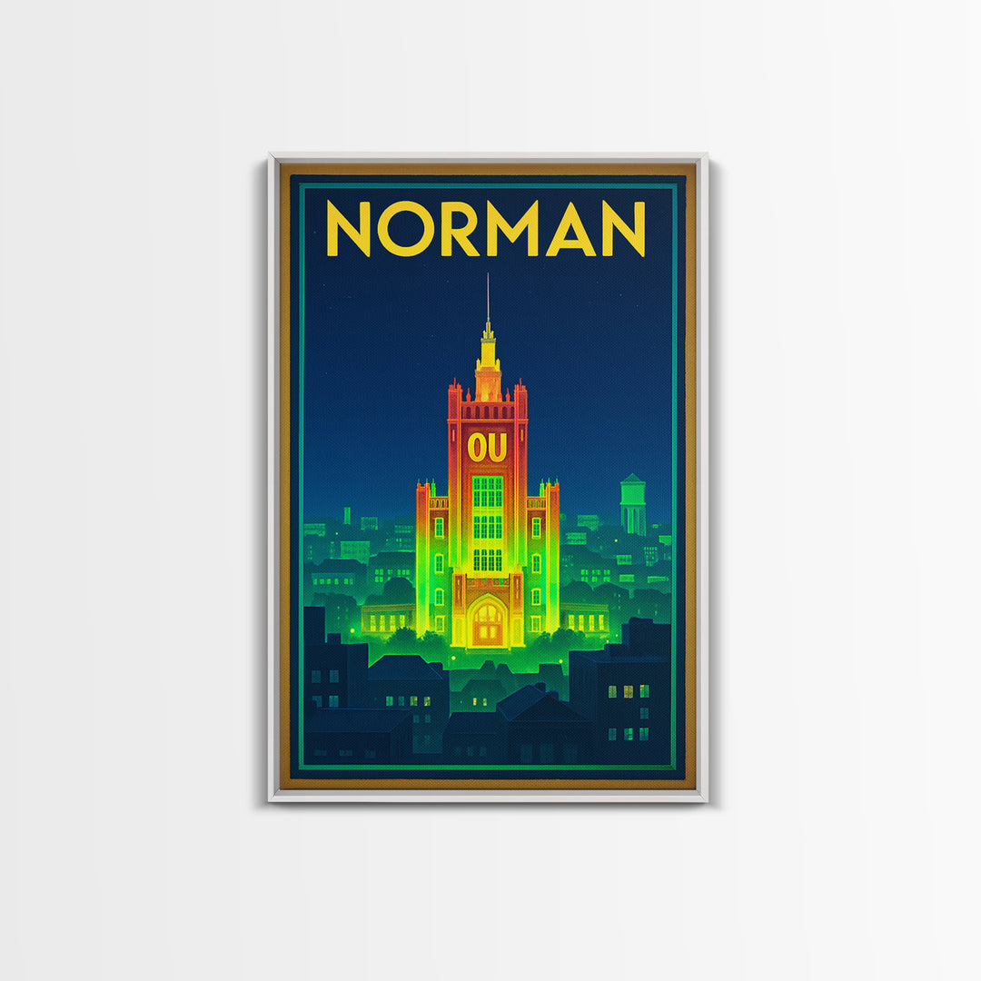 Norman Travel Poster, Framed Canvas Print, Retro Neon Travel Art, Norman Art Print, Travel Poster Set, Fine Art Print, Retro Travel Print