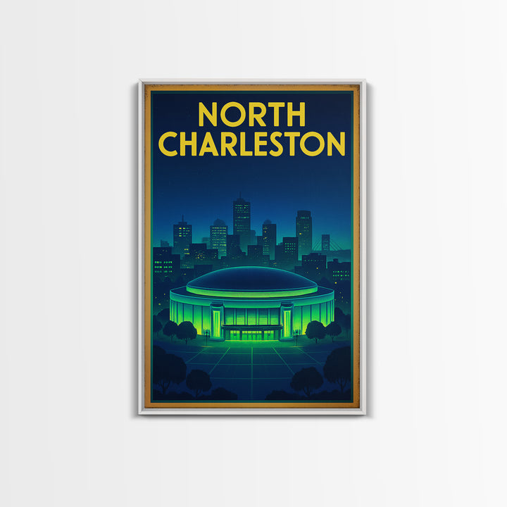 North Charleston Travel Poster, Canvas Print, Retro Neon Travel Art, North Charleston Wall Art, Travel Wall Art, City Illustration