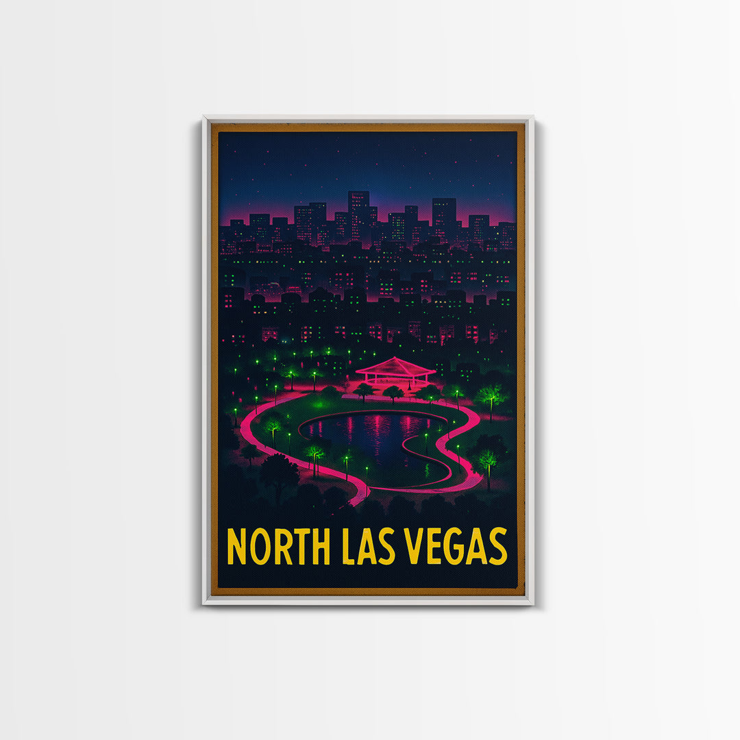North Las Vegas Nevada Travel Poster, Canvas Print, Electric Night Poster Art, North Las Vegas Wall Art, Watercolor Downtown Skyline