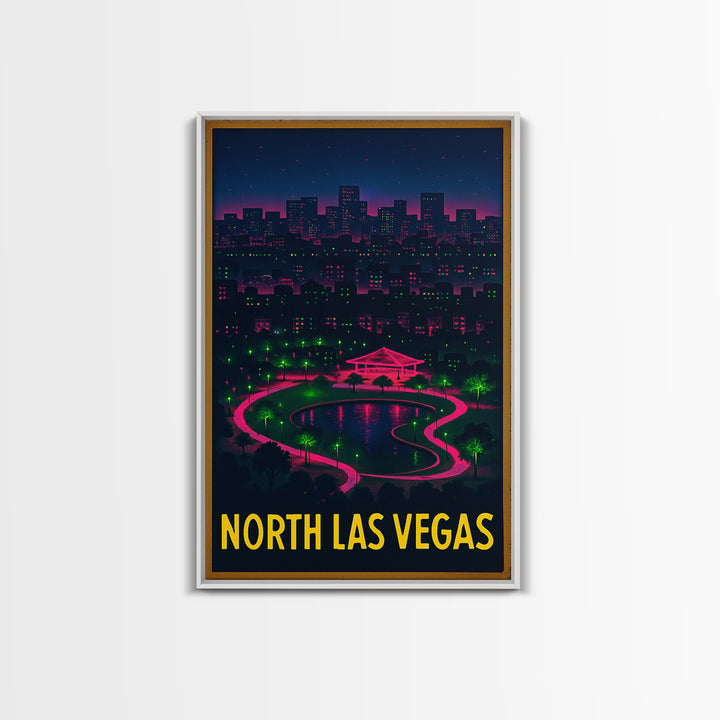 North Las Vegas Nevada Travel Poster, Canvas Print, Electric Night Poster Art, North Las Vegas Wall Art, Watercolor Downtown Skyline