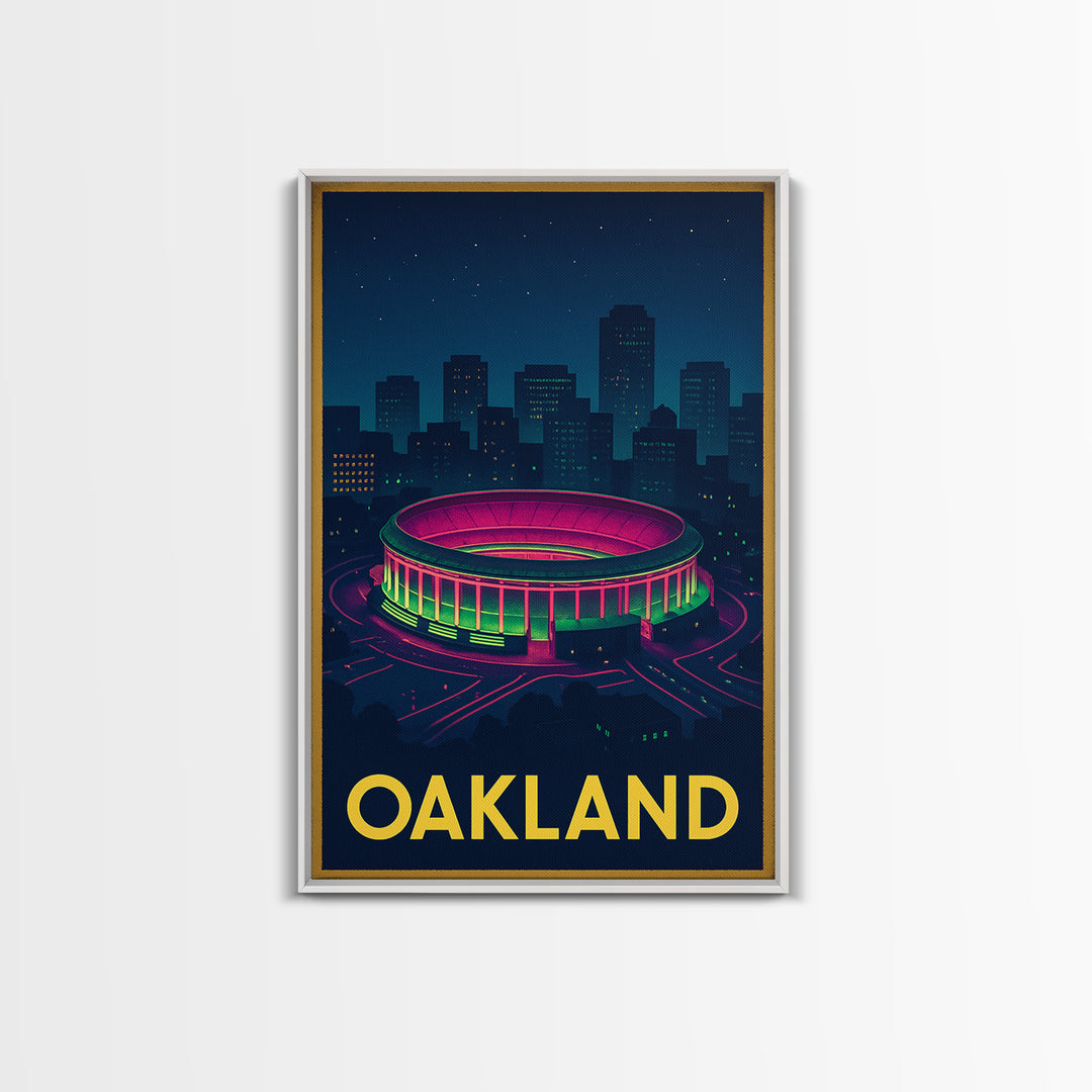 Oakland California Travel Poster, Canvas Print, Retro Neon Travel Art, Oakland Wall Art, Retro Travel Print, Wanderlust Decor, Retro Poster